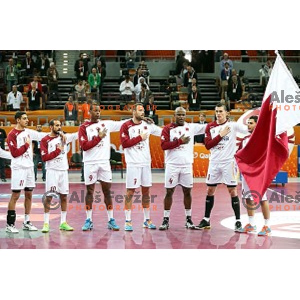 action at Preliminary Group A match Slovenia-Qatar at Qatar 2015 World Handball championships in Lusail Sport Arena, Doha on January 19, 2015