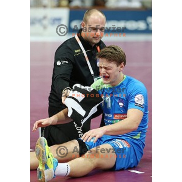 action at Preliminary Group A match Slovenia-Qatar at Qatar 2015 World Handball championships in Lusail Sport Arena, Doha on January 19, 2015