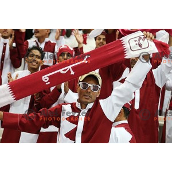 Fans of Qatar in action at Preliminary Group A match Slovenia-Qatar at Qatar 2015 World Handball championships in Lusail Sport Arena, Doha on January 19, 2015