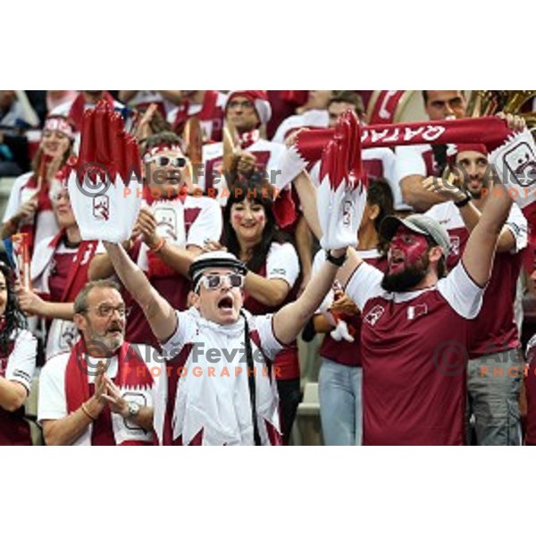 Fans of Qatar in action at Preliminary Group A match Slovenia-Qatar at Qatar 2015 World Handball championships in Lusail Sport Arena, Doha on January 19, 2015