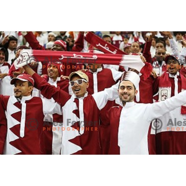 Fans of Qatar in action at Preliminary Group A match Slovenia-Qatar at Qatar 2015 World Handball championships in Lusail Sport Arena, Doha on January 19, 2015