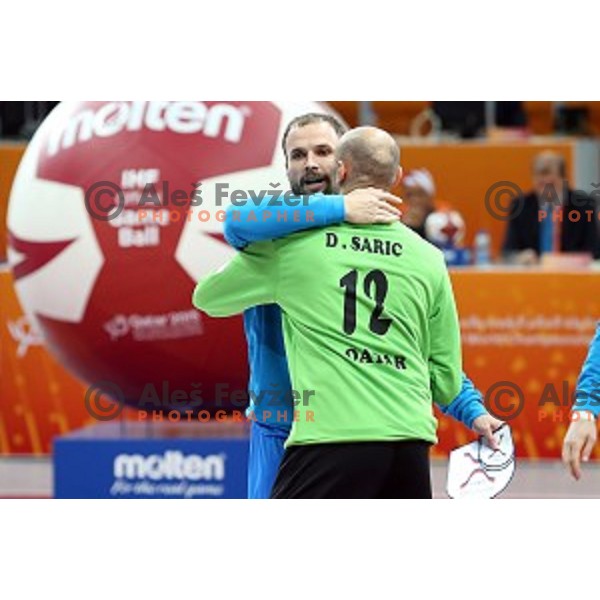 Uros Zorman of Slovenia in action at Preliminary Group A match Slovenia-Qatar at Qatar 2015 World Handball championships in Lusail Sport Arena, Doha on January 19, 2015