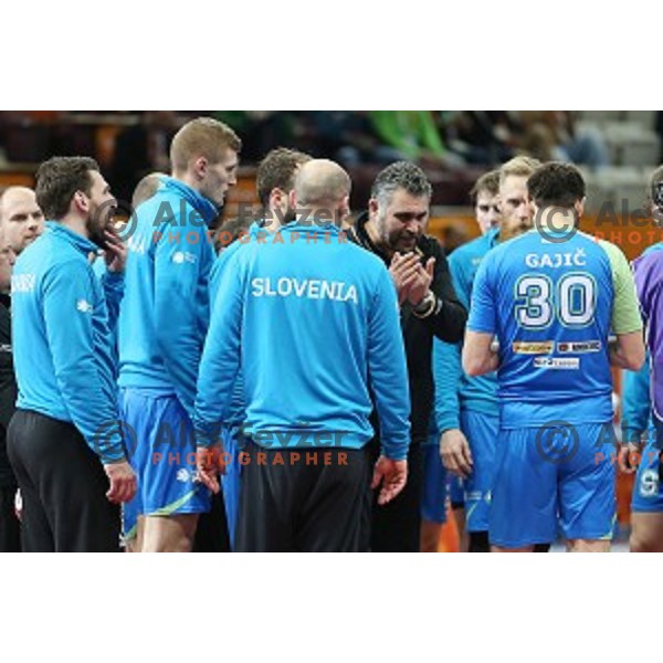 action at Preliminary Group A match Slovenia-Qatar at Qatar 2015 World Handball championships in Lusail Sport Arena, Doha on January 19, 2015