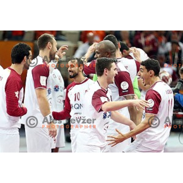 action at Preliminary Group A match Slovenia-Qatar at Qatar 2015 World Handball championships in Lusail Sport Arena, Doha on January 19, 2015