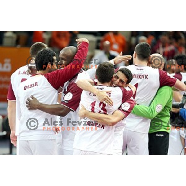 action at Preliminary Group A match Slovenia-Qatar at Qatar 2015 World Handball championships in Lusail Sport Arena, Doha on January 19, 2015