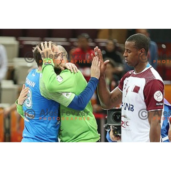 Uros Zorman of Slovenia in action at Preliminary Group A match Slovenia-Qatar at Qatar 2015 World Handball championships in Lusail Sport Arena, Doha on January 19, 2015