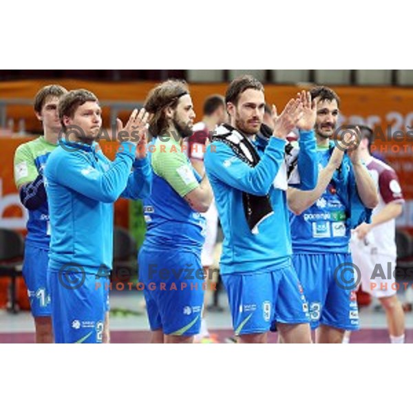 action at Preliminary Group A match Slovenia-Qatar at Qatar 2015 World Handball championships in Lusail Sport Arena, Doha on January 19, 2015