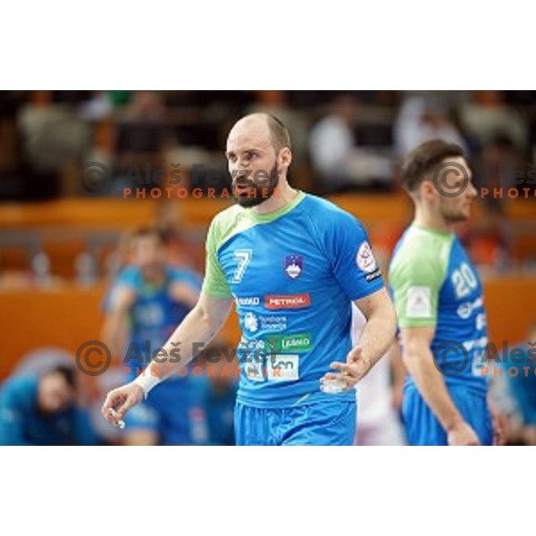 action at Preliminary Group A match Slovenia-Qatar at Qatar 2015 World Handball championships in Lusail Sport Arena, Doha on January 19, 2015