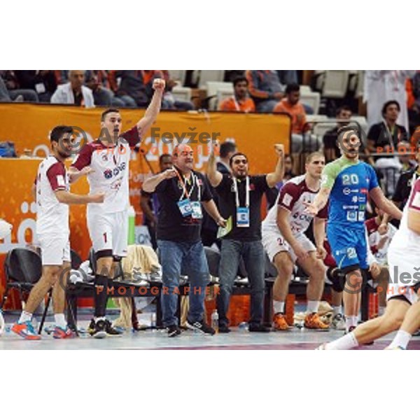 action at Preliminary Group A match Slovenia-Qatar at Qatar 2015 World Handball championships in Lusail Sport Arena, Doha on January 19, 2015