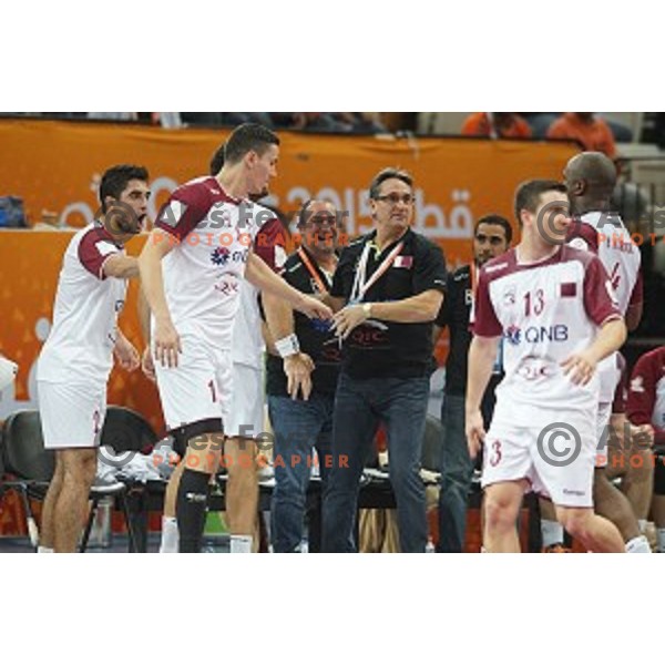 action at Preliminary Group A match Slovenia-Qatar at Qatar 2015 World Handball championships in Lusail Sport Arena, Doha on January 19, 2015