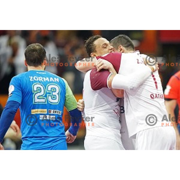 action at Preliminary Group A match Slovenia-Qatar at Qatar 2015 World Handball championships in Lusail Sport Arena, Doha on January 19, 2015