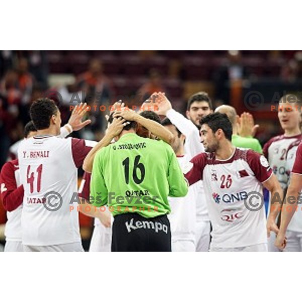 action at Preliminary Group A match Slovenia-Qatar at Qatar 2015 World Handball championships in Lusail Sport Arena, Doha on January 19, 2015