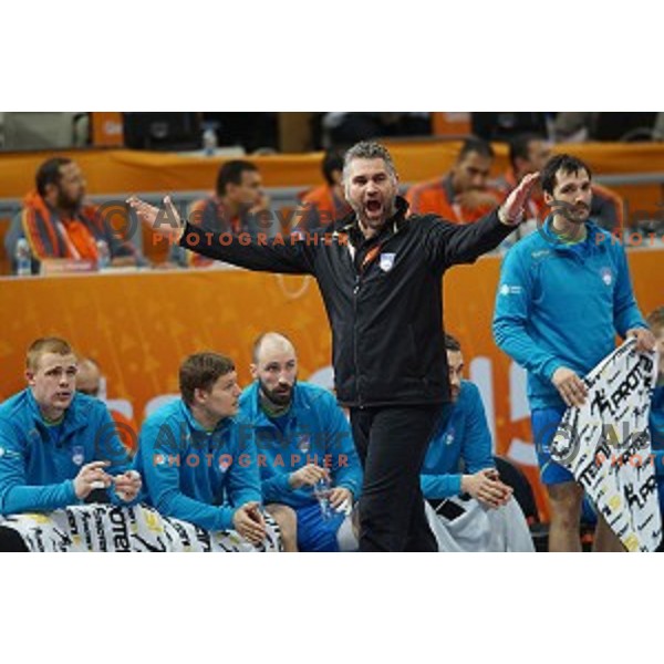 Boris Denic, head coach of Slovenia in action at Preliminary Group A match Slovenia-Qatar at Qatar 2015 World Handball championships in Lusail Sport Arena, Doha on January 19, 2015