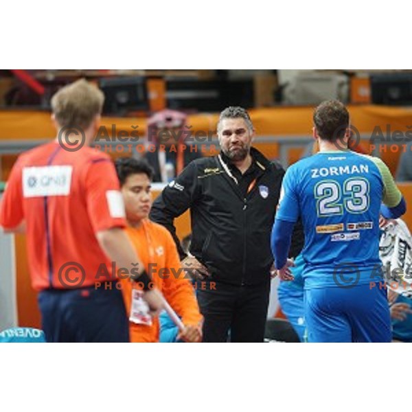 Boris Denic, head coach of Slovenia in action at Preliminary Group A match Slovenia-Qatar at Qatar 2015 World Handball championships in Lusail Sport Arena, Doha on January 19, 2015