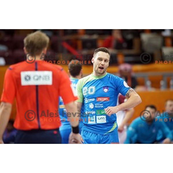 action at Preliminary Group A match Slovenia-Qatar at Qatar 2015 World Handball championships in Lusail Sport Arena, Doha on January 19, 2015