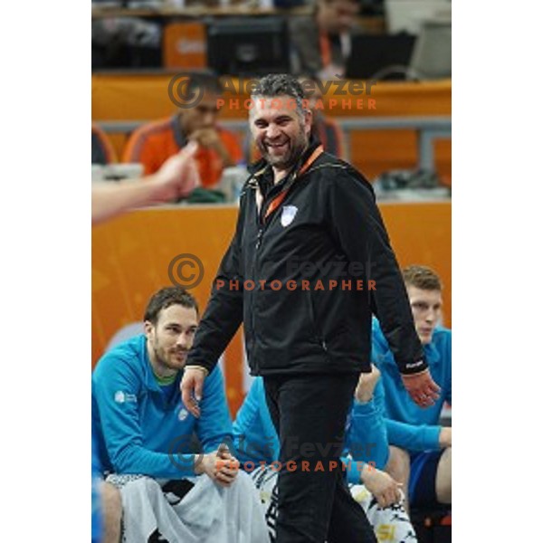 Boris Denic, head coach of Slovenia in action at Preliminary Group A match Slovenia-Qatar at Qatar 2015 World Handball championships in Lusail Sport Arena, Doha on January 19, 2015