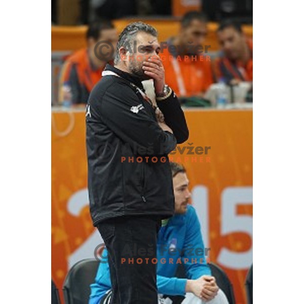 Boris Denic, head coach of Slovenia in action at Preliminary Group A match Slovenia-Qatar at Qatar 2015 World Handball championships in Lusail Sport Arena, Doha on January 19, 2015