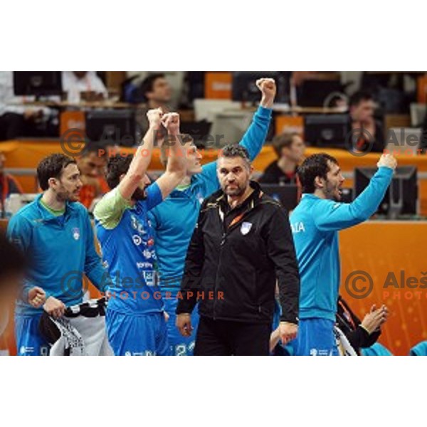 Boris Denic, head coach of Slovenia in action at Preliminary Group A match Slovenia-Qatar at Qatar 2015 World Handball championships in Lusail Sport Arena, Doha on January 19, 2015