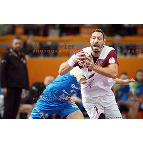 action at Preliminary Group A match Slovenia-Qatar at Qatar 2015 World Handball championships in Lusail Sport Arena, Doha on January 19, 2015