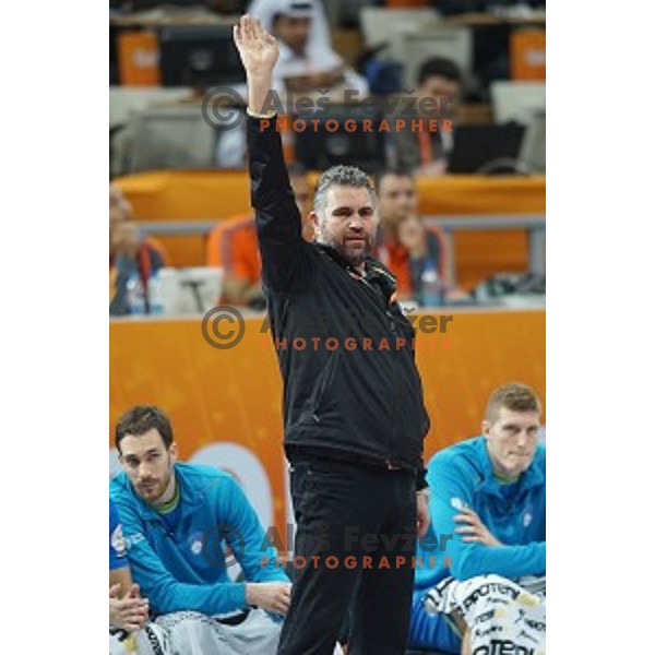 Boris Denic, head coach of Slovenia in action at Preliminary Group A match Slovenia-Qatar at Qatar 2015 World Handball championships in Lusail Sport Arena, Doha on January 19, 2015