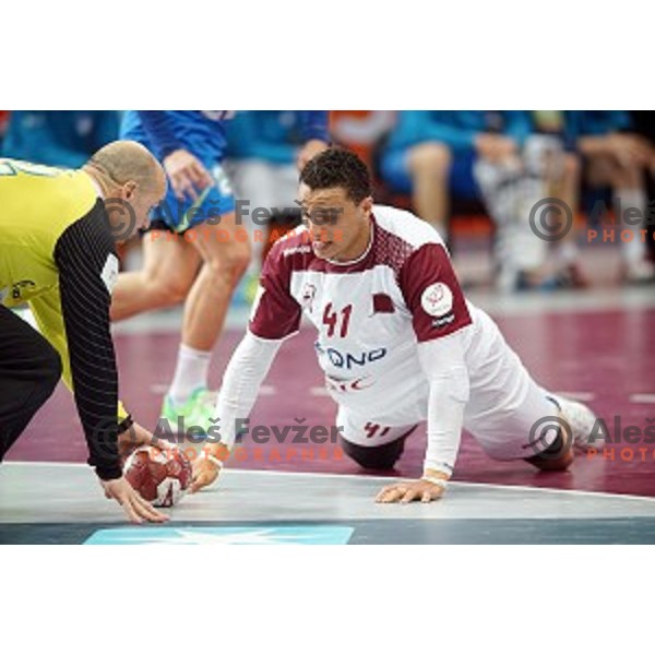 action at Preliminary Group A match Slovenia-Qatar at Qatar 2015 World Handball championships in Lusail Sport Arena, Doha on January 19, 2015