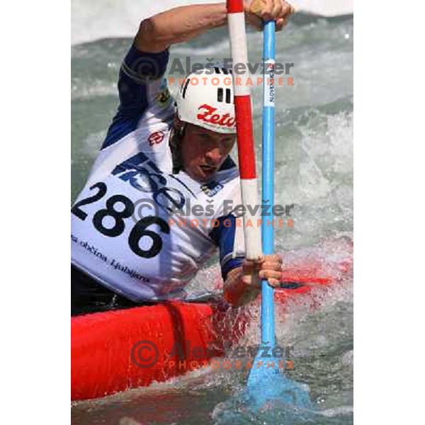 Winner in C-1 Michal Martikan in Final of ICF slalom World Cup race in Tacen, Slovenia on July 8th 2007. Photo by Ales Fevzer 