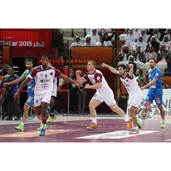 action at Preliminary Group A match Slovenia-Qatar at Qatar 2015 World Handball championships in Lusail Sport Arena, Doha on January 19, 2015