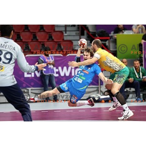 Sebastjan Skube of Slovenia in action at Preliminary Group A match Slovenia-Brazil at Qatar 2015 World Handball championships in Duhail Sport Arena, Doha on January 21, 2015