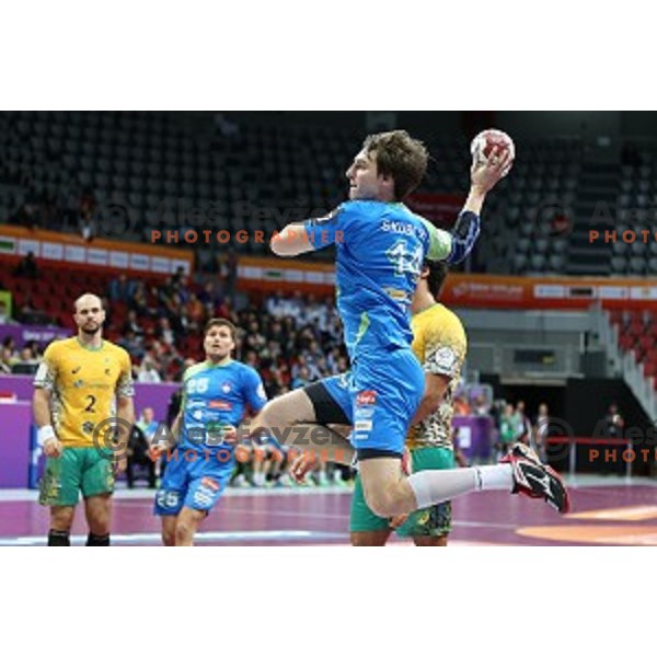 Sebastjan Skube of Slovenia in action at Preliminary Group A match Slovenia-Brazil at Qatar 2015 World Handball championships in Duhail Sport Arena, Doha on January 21, 2015