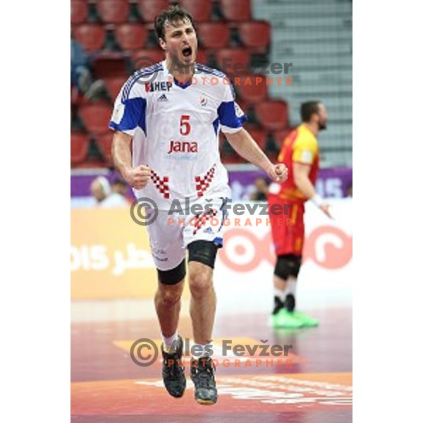 Domagoj Duvnjak of Croatia in action at Preliminary Group B match Croatia-Macedonia at Qatar 2015 World Handball championships in Duhail Sport Arena, Doha on January 21, 2015