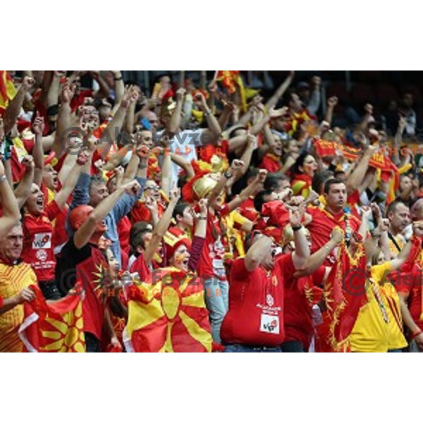 Fans of Macedonia in action at Preliminary Group B match Croatia-Macedonia at Qatar 2015 World Handball championships in Duhail Sport Arena, Doha on January 21, 2015