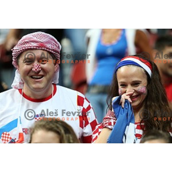 Fans of Croatia in action at Preliminary Group B match Croatia-Macedonia at Qatar 2015 World Handball championships in Duhail Sport Arena, Doha on January 21, 2015