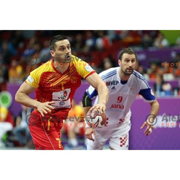 Kiril Lazarov of Macedonia in action at Preliminary Group B match Croatia-Macedonia at Qatar 2015 World Handball championships in Duhail Sport Arena, Doha on January 21, 2015