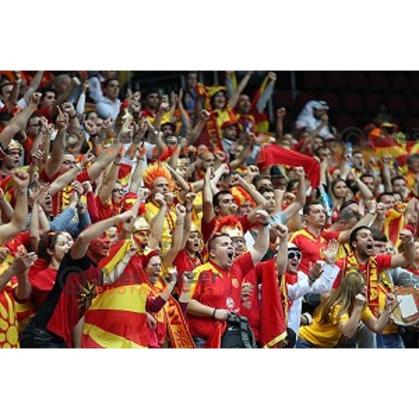 Fans of Macedonia in action at Preliminary Group B match Croatia-Macedonia at Qatar 2015 World Handball championships in Duhail Sport Arena, Doha on January 21, 2015