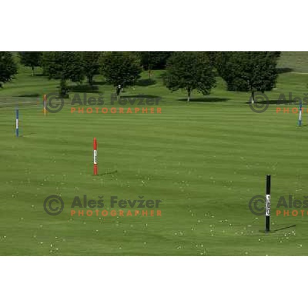 Distance poles at driving range at Millstatter See golf club in Austria. Photo by Ales Fevzer 