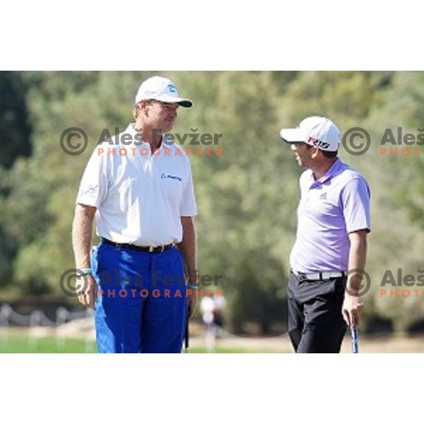Ernie Els (RSA) and Sergio Garcia (ESP) in action in first round of Commercial Bank Qatar Masters, European Tour tournament, Doha Golf Club, Qatar on January 21, 2015