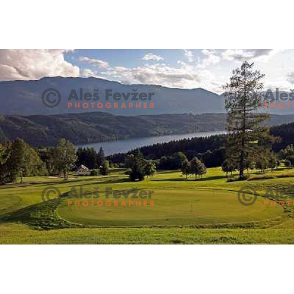 View of the putting green and first hole from the restaurant at Millstatter See golf club in Austria. Photo by Ales Fevzer 