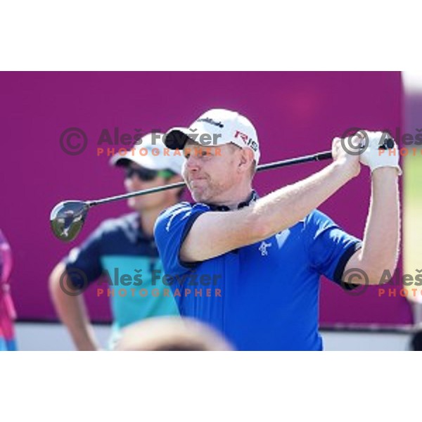 Stephen Gallacher (SCO) in action in second round of Commercial Bank Qatar Masters, European Tour tournament, Doha Golf Club, Qatar on January 22, 2015