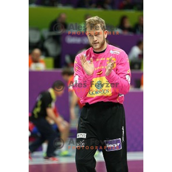 Gonzalo Perez De Vargas action at Preliminary Group A match Slovenia-Spain at Qatar 2015 World Handball championships in Duhail Sport Arena, Doha on January 23, 2015