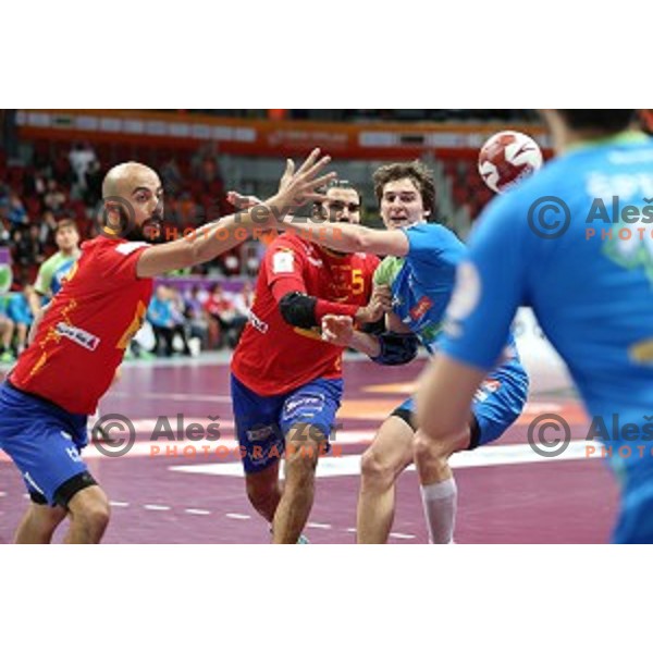 Sebastjan Skube of Slovenia in action at Preliminary Group A match Slovenia-Spain at Qatar 2015 World Handball championships in Duhail Sport Arena, Doha on January 23, 2015