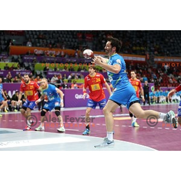 David Spiler in action at Preliminary Group A match Slovenia-Spain at Qatar 2015 World Handball championships in Duhail Sport Arena, Doha on January 23, 2015