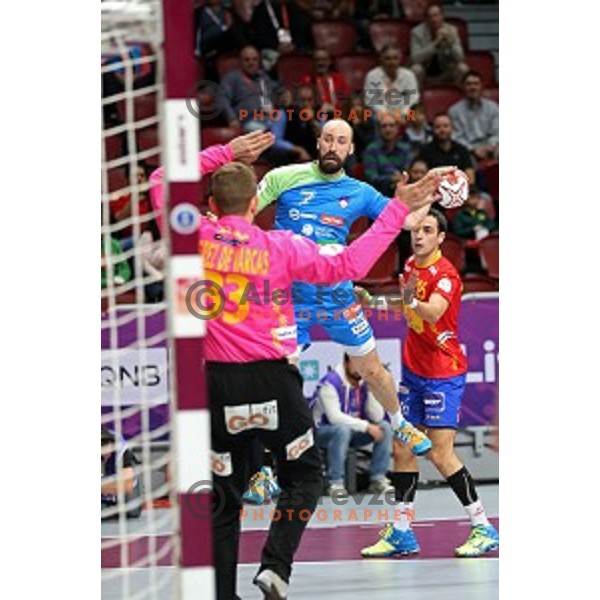 Vid Kavticnik in action at Preliminary Group A match Slovenia-Spain at Qatar 2015 World Handball championships in Duhail Sport Arena, Doha on January 23, 2015