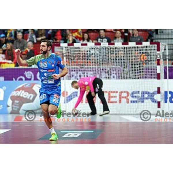 Dragan Gajic in action at Preliminary Group A match Slovenia-Spain at Qatar 2015 World Handball championships in Duhail Sport Arena, Doha on January 23, 2015