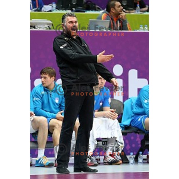 Boris Denic, head coach of Slovenia in action at Preliminary Group A match Slovenia-Spain at Qatar 2015 World Handball championships in Duhail Sport Arena, Doha on January 23, 2015