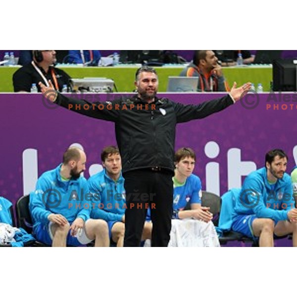 Boris Denic, head coach of Slovenia in action at Preliminary Group A match Slovenia-Spain at Qatar 2015 World Handball championships in Duhail Sport Arena, Doha on January 23, 2015