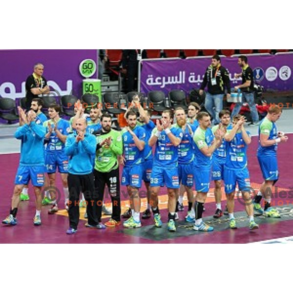 action at Preliminary Group A match Slovenia-Spain at Qatar 2015 World Handball championships in Duhail Sport Arena, Doha on January 23, 2015