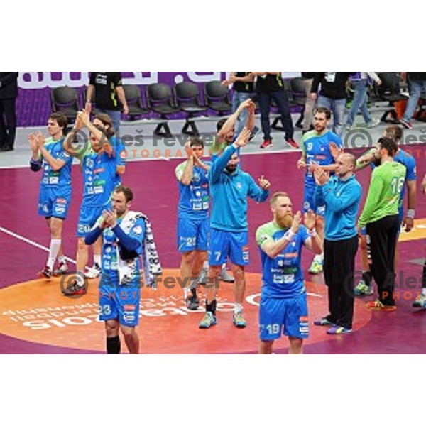 action at Preliminary Group A match Slovenia-Spain at Qatar 2015 World Handball championships in Duhail Sport Arena, Doha on January 23, 2015