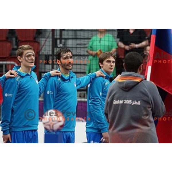 action at Preliminary Group A match Slovenia-Spain at Qatar 2015 World Handball championships in Duhail Sport Arena, Doha on January 23, 2015