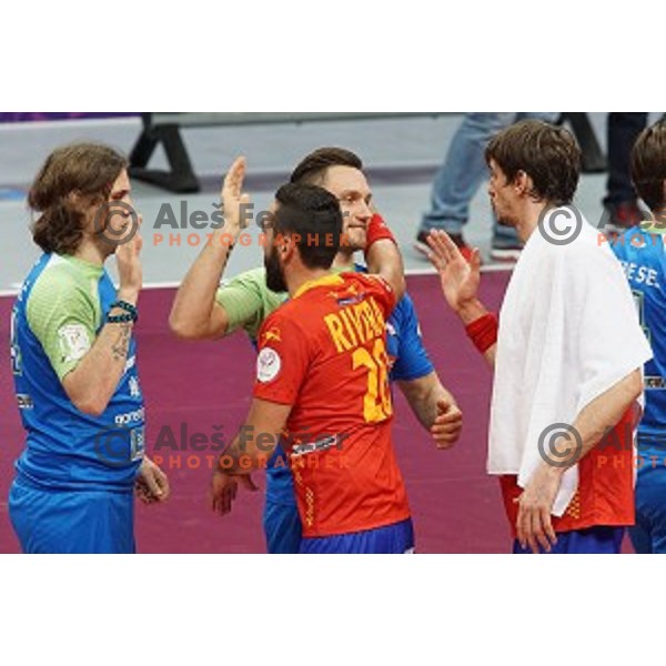 Luka Zvizej of Slovenia in action at Preliminary Group A match Slovenia-Spain at Qatar 2015 World Handball championships in Duhail Sport Arena, Doha on January 23, 2015