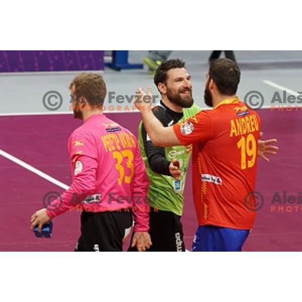 Primoz Prost in action at Preliminary Group A match Slovenia-Spain at Qatar 2015 World Handball championships in Duhail Sport Arena, Doha on January 23, 2015